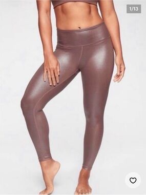 Athleta Faux Leather Elation Shimmer High-Rise Leggings in Cinnamon Burgundy - M